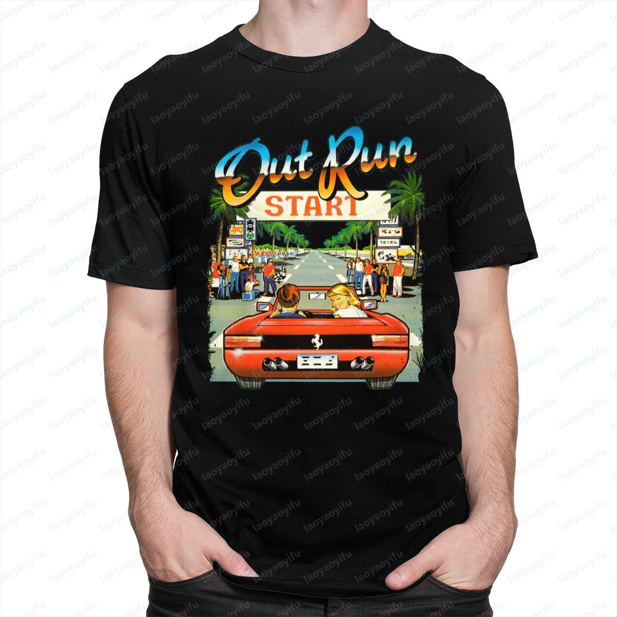 Gaming Console Shop - Camiseta Masculina Vintage Out Run 80s,
